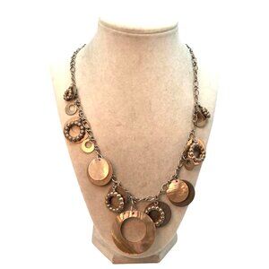 Boho Gold-Tone Shell Disc Statement Necklace With Beaded Accents For Women